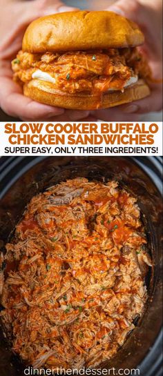 slow cooker buffalo chicken sandwiches are super easy and only three ingredients