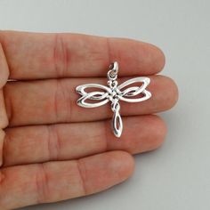 Celtic Knot Dragonfly Charm Pendant Details: - Dragonfly charm is made of genuine 925 sterling silver - Stamped 925 - Measures approx 30mm x 27mm (1 1/4" x 1 1/8") - Includes a soldered bailShipping Details:  - All orders are shipped within 1 to 2 business days from California, US - Shipping time frames may become a bit longer as gift-giving holidays approach.  Let us know if something is needed by a certain day and we will do our very best to work with you to get it to you in time. - If you nee Celtic Dragonfly, Irish Knot, Insect Wings, Pretty Jewelry Necklaces, Dragonfly Jewelry, Celtic Knotwork, Dragonfly Charm, Wire Jewelry Designs, Dragonfly Pendant