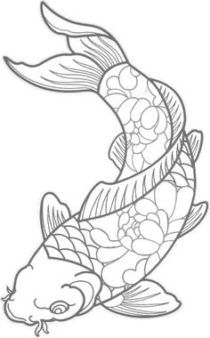 a drawing of a koi fish with flowers on it's tail and head