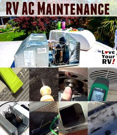 a series of photos showing different types of air conditioners and the words rv maintenance