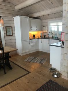 the kitchen is clean and ready to be used as a living room or dining area