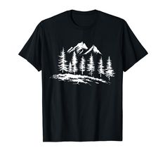 PRICES MAY VARY. Vintage Nature Trees Mountains graphic for men, women, teens, boys, girls, kids. Lightweight, Classic fit, Double-needle sleeve and bottom hem Drawing White On Black, Hiking T Shirts, Mountains Graphic, Mountain Drawing, Hiking Tshirt, Mountain Tshirt, Nature Tree, Vintage Nature, Buy Vintage