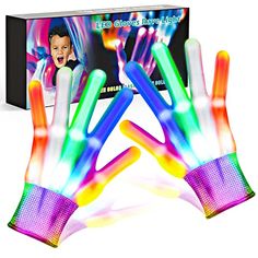 an image of two hands that are in front of a box with neon lights on them