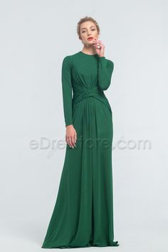 Emerald Modest Stretchy Prom Dresses Long Sleeves Green Bridesmaid Dresses Modest, Modest Bridesmaid Dress, Prom Dresses Long Sleeves, Forest Green Bridesmaid Dresses, Dress Code For Women, Women Party Dresses, Dresses Long Sleeves, Modest Bridesmaid Dresses, Green Bridesmaid Dresses