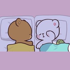 a teddy bear is sleeping in bed next to a stuffed animal