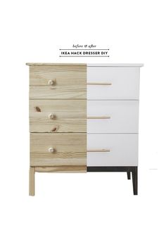 an ikea hack dresser is shown with the same color as it appears in this advertisement