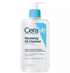 SM CeraVe SA Renewing Cleanser 12 fl Oz for Normal Skin CeraVe Renewing SA Cleanser is a gel cleanser, that foams as you lather to gently exfoliate to deliver smother skin and effectively cleanses to remove dirt and oil. Salicylic acid (SA) is a beta hydroxy acid (BHA), an effective exfoliator that removes dead skin cells and promotes radiance. Salicylic acid acts as a chemical exfoliant which feels less harsh than physical ones like face scrubs. It exfoliates and softens to smooth rough skin. Foaming cleanser dispenses as a clear gel and transforms into a foaming face wash as you lather Suitable for normal skin, acne prone skin and oily skin. Fragrance free, oil free, non-comedogenic, paraben-free, no harsh microbeads Facial cleanser contains hyaluronic acid which helps retain skin's natu Cerave Sa Cleanser, Cerave Renewing Sa Cleanser, Ulta Shopping, Chemical Exfoliant, Cerave Skincare, Salicylic Acid Cleanser, Best Facial Cleanser, Face Scrubs, Clear Gel