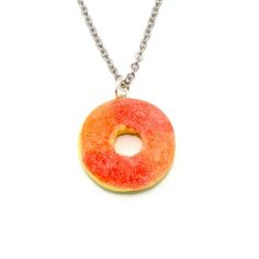 A Super cute and realistic Gummy Peach Ring charm has been handmade by me from polymer clay. They have a realistic "sugar" texture.  Charms measure about 1", total necklace length about 18". Choose between gold plated or surgical steel (hypoallergenic & non-tarnish) Chain.Matching earrings and keychain in my shop>> http://fatallyfeminine.etsy.com*These are made to order, please expect a 2 week delay from time of purchase until time of shipment.**Every order comes with free gift packagi Sweet Handmade Polymer Clay Jewelry, Sweet Handmade Resin Jewelry, Handmade Resin Jewelry In Sweet Style, Handmade Sweet Polymer Clay Jewelry, Handmade Sweet Resin Jewelry, Peach Items, Peach Ring, Candy Charms, Jewelry Kawaii