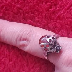 Vintage 925 Lady Bug Ring With Amber Body . Some Tarnish Due To Age . 1930s Approximately Size 8 Handmade Vintage White Gold Rings, Nickel-free Vintage White Gold Rings, Vintage Nickel Free White Gold Rings, Ladybug Ring, Bug Ring, Amber Color, Lady Bug, Womens Jewelry Rings, Amber