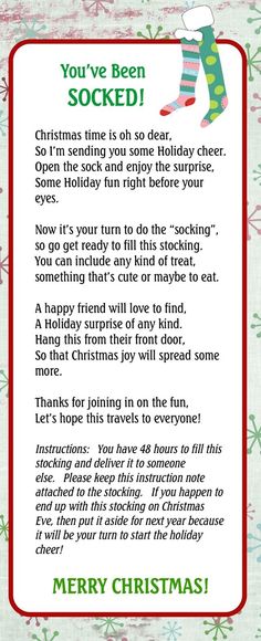 a christmas poem for someone to write in their holiday greetings card, with the words'you've been socked '