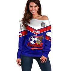 American Samoa Football Off Shoulder Sweater Polynesian Sporty Style LT14 Women Blue - Polynesian Pride Urban Sophistication, Chic Sweater, Shoulder Sweaters, American Samoa, Cozy Knit Sweater, Chic Sweaters, Off Shoulder Sweater, Effortless Elegance, Samoa