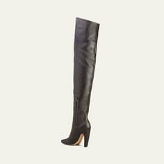 Bottega Veneta soft calf leather over-the-knee boots 4.00 in / 100 mm stiletto heel Pointed toe Half-zip eases dress Leather/Rubber outsole Made in Italy Luxury Knee-high Boots, Luxury Knee-high Heeled Boots For Fall, Chic Thigh-high Leather Boots, Chic Thigh High Leather Boots, Luxury Fitted Knee-high Boots For Fall, Fitted Luxury Platform Boots With Sculpted Heel, Luxury Knee-high Platform Boots With Reinforced Heel, Luxury Knee-high Boots With Reinforced Heel For Winter, Chic Leather Thigh High Heeled Boots