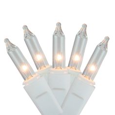 white christmas lights with clear bulbs on a white background