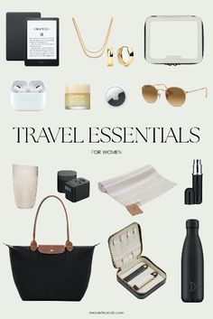 travel essentials for women are shown in this image with the words,'travel essentials for women '