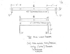 a drawing of a table with measurements for the top end and bottom ends on it