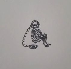 a drawing of a skeleton sitting on top of a toilet