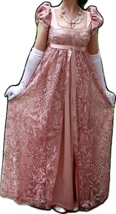 1800 Inspired Outfit, Regency Court Gown, Bridgerton Fancy Dress, 1800s Inspired Dresses, 1813 Dress Aesthetic, 1800s Pink Dress, Bridgerton Experience Dresses, 1810s Dress Ball Gowns, Regency Era Costume