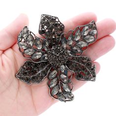 "Gorgeous and classy piece of jewelry! Large black flower brooch, which can be used for your DIY project - dress accessory, party event decor, bridal broach bouquet, ring pillow, invitations, cake and frame decorations, crafts, scrap booking, jewelry gift and much more.  Size: 3\"H x 3\"W Metal: silver plated Please note that this black crystal flower broach embellishment has flat backing but if you prefer to have it with pin so you can use it as a brooch, please add a note during the check out and we will be happy to add a pin free of charge. More BLACK brooches - https://www.etsy.com/shop/Crystalitzy?section_id=16137850 Please note that this flowers embellishment has flat backing, it is suitable only for your sew-on or glue-on DIY project however if you prefer to have it with pin so you Party Event Decor, Bouquet Ring, Wedding Brooches, Brooch Wedding, Brooch Flower, Corsage Pins, Ring Pillow, Wedding Brooch, Power Suit