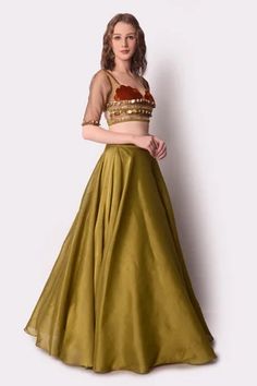 Shop for Shwetanga Green Tissue Lehenga Set With Embellished Blouse for Women Online at Aza Fashions Party Wear Silk Choli With Unstitched Blouse, Silk Party Wear Choli With Unstitched Blouse, Silk Unstitched Choli For Party Wear, Chanderi Lehenga For Evening Festivals, Evening Chanderi Lehenga For Festivals, Evening Lehenga With Unstitched Blouse In Chanderi, Floor-length Silk Choli For Party, Embellished Silk Choli For Reception, Party Wear Silk Choli For Festive Occasions