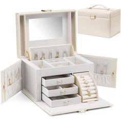 PRICES MAY VARY. Multi-functional Storage Design - The Vlando jewelry box features 3 small accessory drawers, 2 extendable necklace boards and 1 extendable ring holder. With customizable storage compartments, you can easily organize all your jewelry in one stylish box. Crafted with High-Quality Materials - Vlando luxurious synthetic leather jewelry box is resistant to moisture and scratches. The sleek exterior and premium velvet interior lining make it a stunning addition to any room. Full Prote Baroque Jewelry, Jewelry Box Organizer, Mirror Drawers, Leather Mirror, Pink Clothing, Jewelry Box Mirror, Girls Jewelry Box, Large Jewelry Box, Leather Jewelry Box