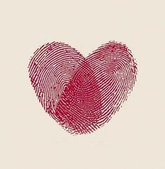 two fingerprints in the shape of a heart on a white background with red ink