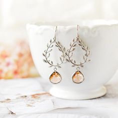 Peach Champagne Earrings Silver Leaf Wreath Earrings Peach Wedding Bridal Jewelry Bridesmaid Earrings Bridesmaid Gift Gift for her by LeChaim Wreath Earrings, Champagne Earrings, Jewelry Bridesmaid, Earrings Bridesmaid, Peach Wedding, Leaf Wreath, Wedding Bridal Jewellery, Wedding Jewelry Earrings, Champagne Color