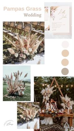 an outdoor wedding with pampas grass and flowers