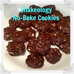 there are no - bake cookies on the plate with words that say, shakeeoy no - bake cookies