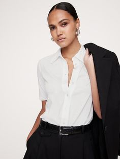 Silky Cotton Button-Down Shirt | Banana Republic Button Ups, Cotton Bottoms, Contemporary Outfits, Create Outfits, Elbow Length Sleeve, Womens Clothing Tops, Women Clothes Sale, Banana Republic, Timeless Fashion