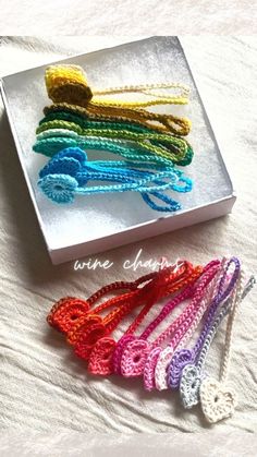 there are many crocheted items in the box