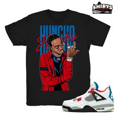 "Air Jordan 4 shirts to match the Retro Jordan 4 What The 4s Holiday 2019 sneaker release. \"Huncho Flex\" - Shirt Design by Shirts4Sneakers. * Please note that the sneaker DOES NOT come with the t-shirt. [The sneaker is only intended to show the sneaker match] * Please allow 4-5 business days for handling time. * 6.0oz - 100% Pre Shrunk Cotton - Gildan Tee * All shirts are made to order with high-quality direct to garment print. * For sizing please refer to our sizing chart. POSITIVE Feedback i Jordan 4 Cool Grey, Air Jordan 1 Court Purple, Jordan 1 Court Purple, Jordan 1 Mocha, Green Craft, Retro 11, Graphic Tee Outfits, Retro 4, White Tee Shirts