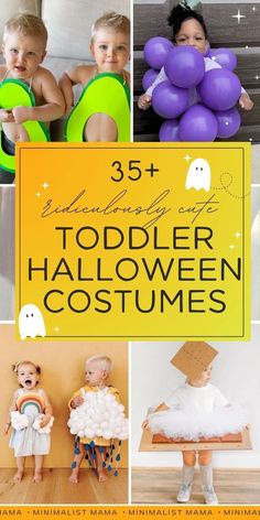 children's halloween costumes with text overlay that reads 35 + toddler halloween costumes