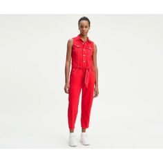 Levis Womens Red Cropped Taper Sleeveless Trucker Denim Jumpsuit Sizes Xs, S Materials: Denim Front Button Placket Drawstring Waist Chest Pockets With Pointed Flaps Fit & Sizing: Classic Fit Style # 726560000 Actual Measurements: Outseam: 35" Leg Openeing: 6-7" Inseam: 23-24" Color May Slightly Differ Due To Lighting. No Flaws Or Odors! Sleeveless Denim Jumpsuit For Summer Workwear, Levi's Summer Jumpsuits And Rompers With Pockets, Levi's Casual Fitted Jumpsuits And Rompers, Casual Fitted Levi's Jumpsuits And Rompers, Levi's Casual Summer Jumpsuits And Rompers, Casual Red Jumpsuits And Rompers For Work, Levi's Spring Overall Jumpsuits And Rompers, Spring Levi's Overall Jumpsuits And Rompers, Sleeveless Cotton Denim Jumpsuit For Work