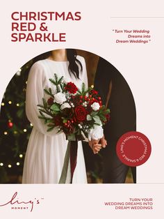 a wedding brochure with the words christmas red and sparkle written in white on it