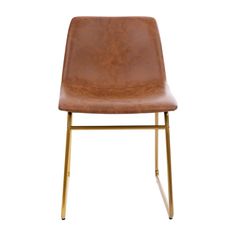 a brown leather chair with gold legs