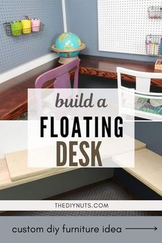 a desk and chair with the words build a floating desk