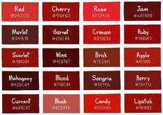 the names and colors of different shades of red