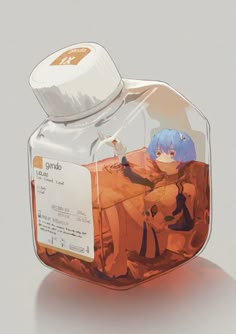 a glass jar with an anime scene on it