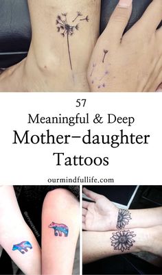 three different tattoos on the back of two women's stomachs, one with flowers and