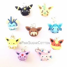 the pokemon keychains are all different colors and sizes, but one is not very cute