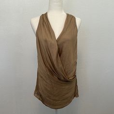 Helmut Lang Sleeveless Tank In Nude Nwt Size Small Fabric Glassy Shirting Style B01hw522 Dry, Clean Only Shell 83% Polyester, 17% Nylon Elegant Drapey Sleeveless Top, Chic Sleeveless Tops For Layering, Chic Sleeveless Vest For Layering, City Witch, Apocalyptic City, Black Sleeveless Shirt, Wrap Tank Top, White Blouse Top, Printed Silk Blouses