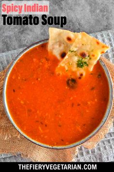 This spicy Indian tomato soup (also known as tamatar ka shorba) recipe is easy, vegan, homemade, and low-calorie. Quick and healthy, it comes together in just 15 minutes for the best light meal or side you'll ever have! Make it today and pair it with crusty fresh bread or garlic naan, or ladle over a good biryani. Tomato Soup Recipe Indian, Healthy Fakeaway, Butter Lentils, Vegetarian Masala, Indian Tomato Soup, Vegan Dal, Orthodox Fasting, Shorba Recipe, Quick Tomato Soup