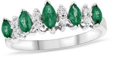 Zales Marquise Emerald and 1/8 CT. T.W. Diamond Nine Stone Illusion Anniversary Ring in 14K White Gold Diamond Anniversary Rings, Diamond Anniversary, Beautiful Moments, Anniversary Rings, Emerald, Sparkle, Crown Jewelry, White Gold, Stone