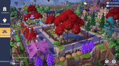 the city is surrounded by trees, bushes and other colorful things in this screenshot