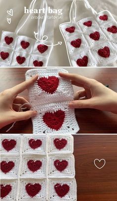 crocheted hearts are arranged in squares to make a heart - shaped afghan for valentine's day