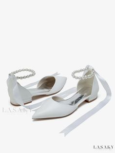 Lasaky - Elegant Bridal Flats: Luxurious PU Leather Pointed Toe Shoes for Brides Fall Toes, Traditional Chic, Bridal Pumps, Evening Style, Bridal Flats, Wedding Pumps, High Heel Slippers, Pointed Heels, Heel Slippers