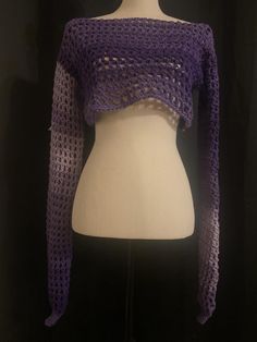 Purple Mesh Crochet Crop Top || Purple Fade || Cuffed Sleeves Purple Crochet Top, Mesh Crochet Top, Crochet Mesh Top, Top Lila, Crop Top Purple, Mesh Crochet, Crochet Jumper, Crochet Crop, Cropped Tube Top