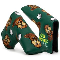 a green golf headcover with the words go home all over it and bears on it