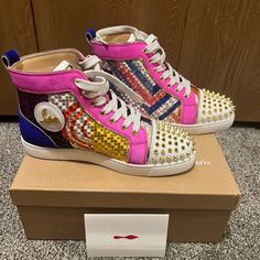 Authentic Christian Louboutin Special Line Collection Sneakers Only A Few Made And The S Was Special Ordered Size 8 Worn Once Has Original Box Authentication Card And Bags For Shoes Designer Sneakers, Louboutin Shoes, Christian Louboutin Shoes, Orange Pink, Color Orange, Womens Shoes Sneakers, Pink And Orange, Christian Louboutin, Original Box