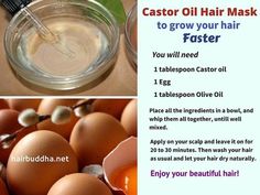 Castor Oil Hair Mask, Castor Oil Hair, Egg Hair, Grow Your Hair Faster, Egg Hair Mask, Make Hair Grow Faster, Oil For Curly Hair, Coconut Oil Hair Growth, Oil Hair Mask